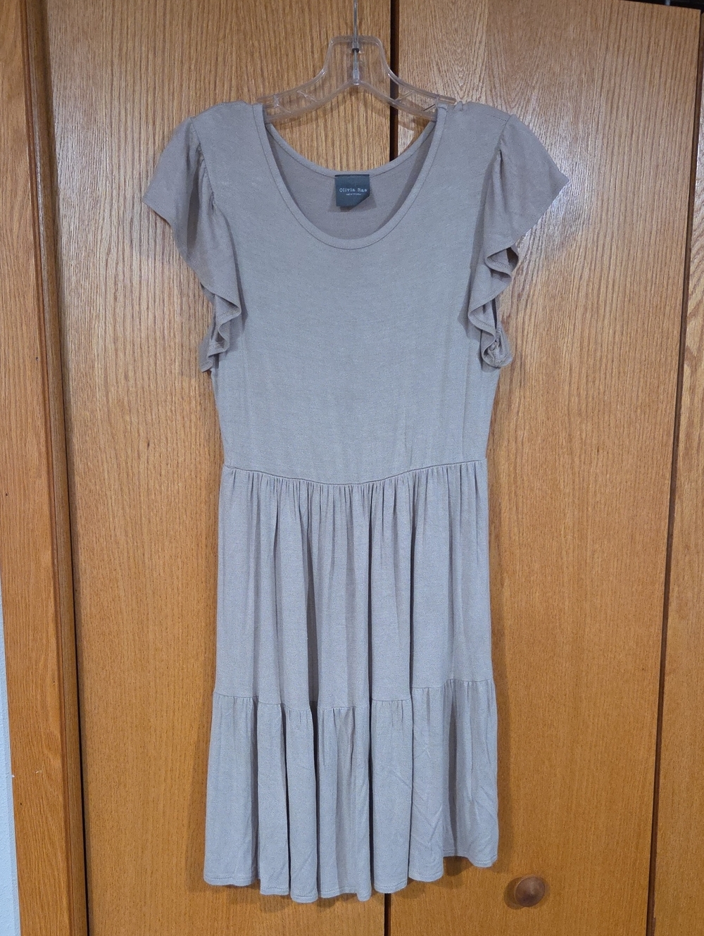 Olivia RAE Taupe Ruffle Tiered Midi Dress